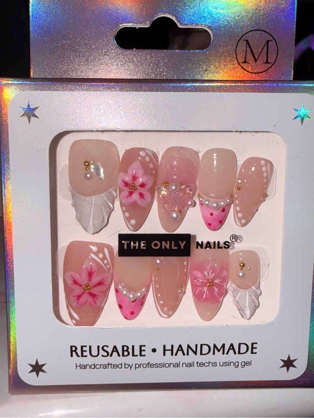 The Only Nails Pink Floral Reusable Handmade Press-On Nail Set